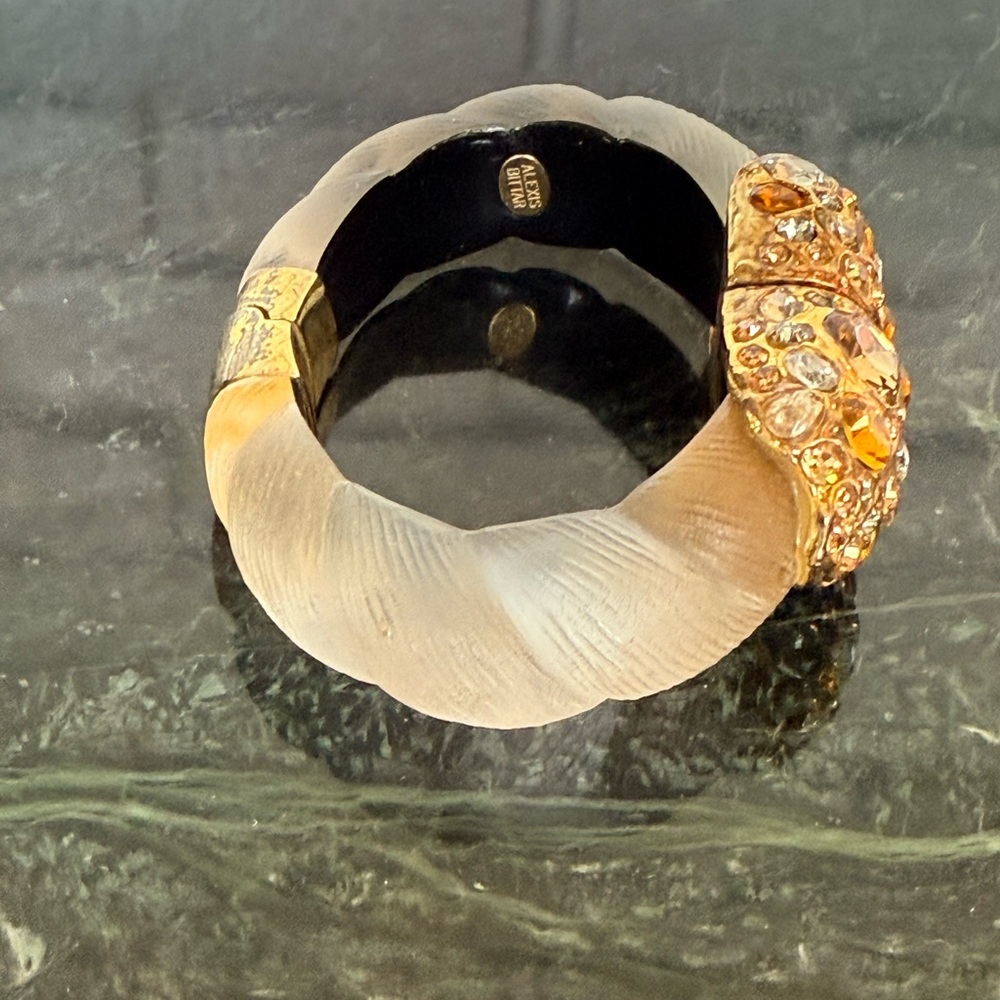 Alexis Bittar Gold and White Hinged Crystal Bracelet - Picture 6 of 10